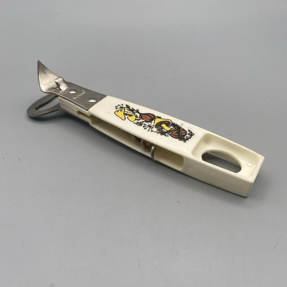 Vtg Bonny Can Bottle Opener Corkscrew Mushrooms Onions Kitchen Utensil Farmhouse